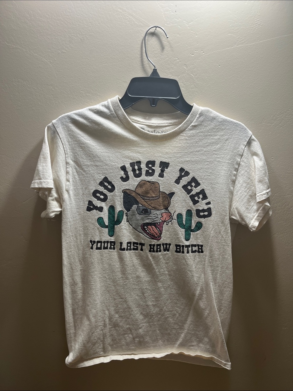Spencer's White Tee with Cowboy Cat & Cactus Graphic